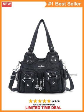 Washed Vegan Leather Small Hobo Purse Multi-Pocket Shoulder Handbag
